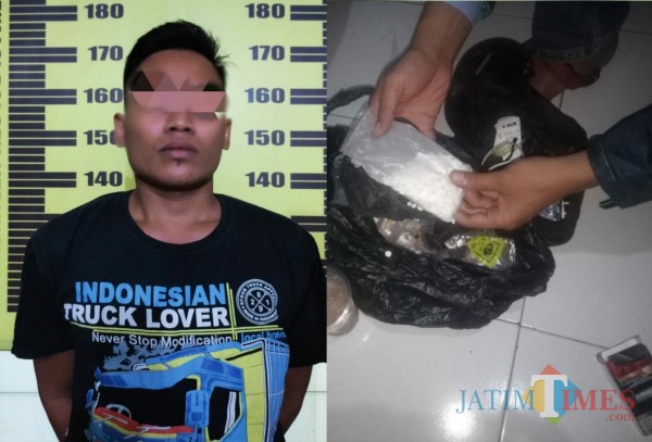 Tersangka SW dan barang bukti yang ditemukan dari kamar kosnya / Foto : Dokpol / Tulungagung TIMES