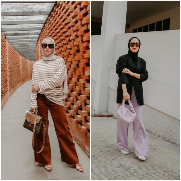 Outfit Dewi Fitri Handayani dengan padu padan celaba kulot. (Foto: Instagram @dewi_melki).