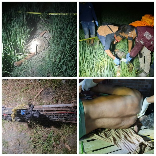 Evakuasi korban yang tewas karena jebakan tikus beraliran listrik di Desa Babadan Kecamatan Pangkur Kabupaten Ngawi.