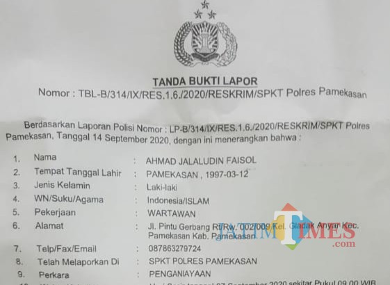 Foto bukti surat tanda laporan ke Polres Pamekasan