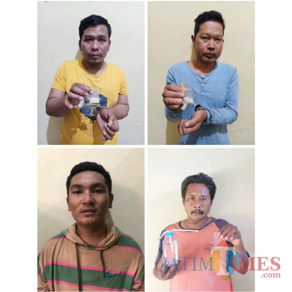 Keempat pelaku penyalahgunaan narkoba jenis sabu-sabu diamankan Polres Sumenep. (Foto: Humas Polres Sumenep for JatimTIMES)
