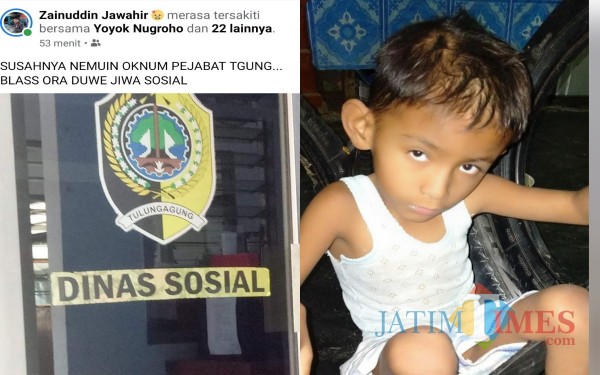 Postingan Kades Banjarejo dan Anak yang harus di tolongnya / Foto : Istimewa / Tulungagung TIMES