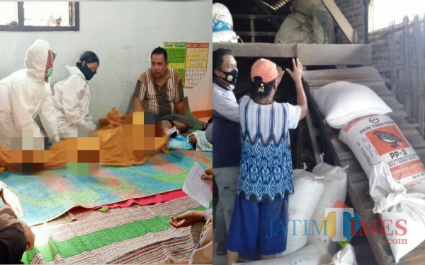 Jenazah Suwito dan TKP meninggalnya di selepan gabah (Foto: Dokpol/ TulungagungTIMES)