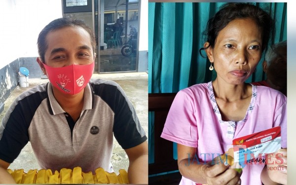 Kepala Desa Sumberagung, Judianan Junjung Nugroho dan Suyati KPM BPNT / Foto : Anang Basso / Tulungagung TIMES