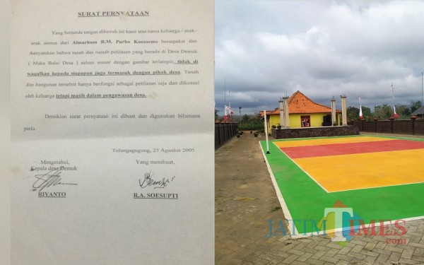 Surat pernyataan tahun 2005 dan lapangan di Petilasan ( Anang Basso / Tulungagung TIMES)