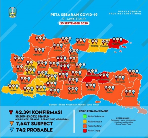 Peta sebaran kasus Covid-19 di Kabupaten Malang (Foto : Instagram Pemprov Jatim)