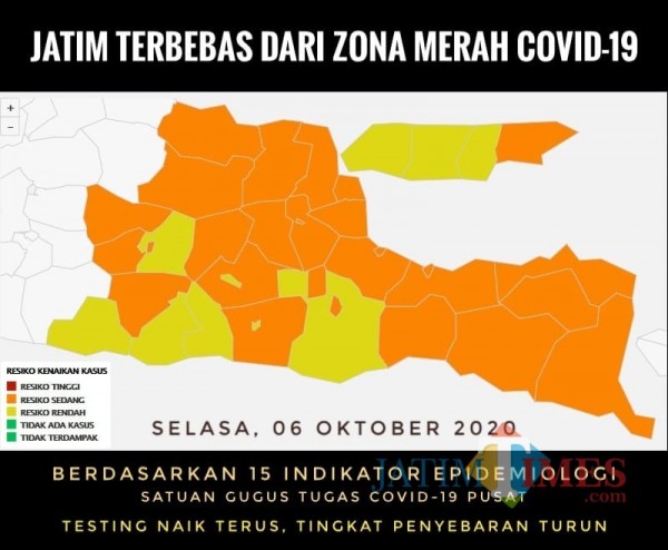 Peta zona Covid-19 di Jatim