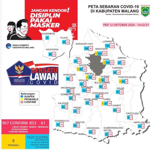 Peta sebaran kasus Covid-19 periode 12 Oktober 2020 (Foto : Istimewa)