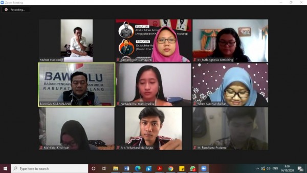 Suasana pelaksanaan diskusi Webinar yang digelar oleh Program Studi Ilmu Pemerintahan FISIP UB, Rabu (14/10/2020). (Foto: Dok. Prodi Ilpem)