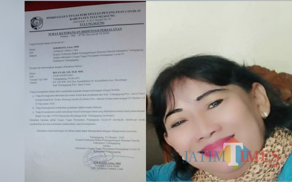Bukti Surat Dispensasi Perjalanan dan Riyanah / Foto : Istimewa / Tulungagung TIMES