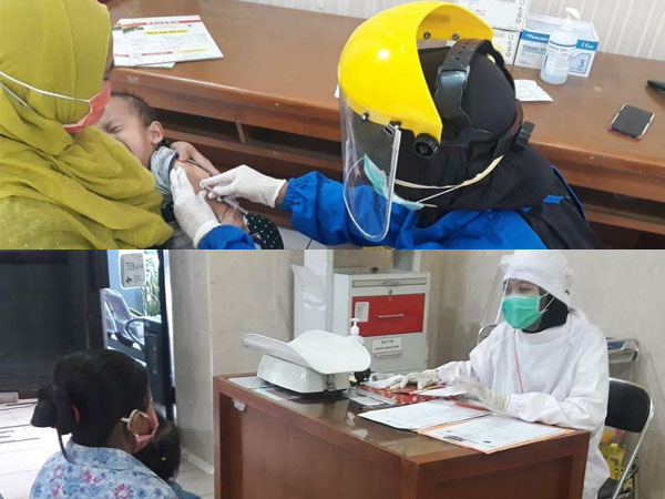 Sistem pelayanan imunisasi di Puskesmas Cisadea (atas), dan layanan konsultasi gizi di Puskesmas Polowijen (bawah). (Foto: source Instagram).