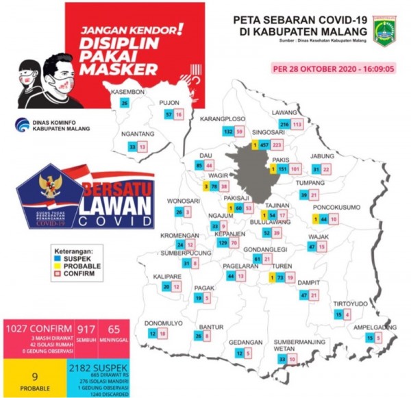 Peta sebaran kasus Covid-19 periode 28 Oktober 2020 (Foto : Istimewa)