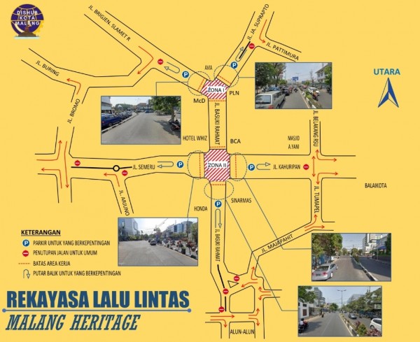 Rekayasa lalu lintas selama pembangunan koridor Kayutangan Heritage. (Dokumentasi Pemkot Malang).