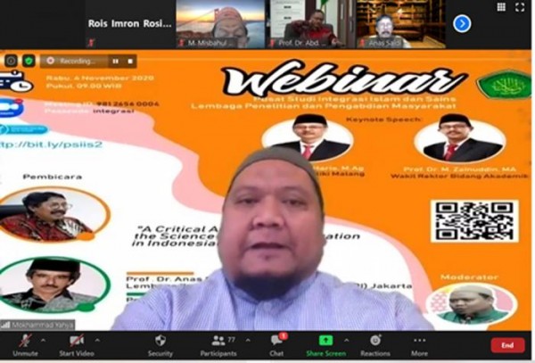 Webinar UIN Malang bertajuk A Critical Analysis of The Science-Religion Integration in Indonesia Universities. (Foto: istimewa)