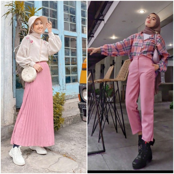 Mix and matc bawahan warna pink ala Hijabers. (Foto: Source Instagram).
