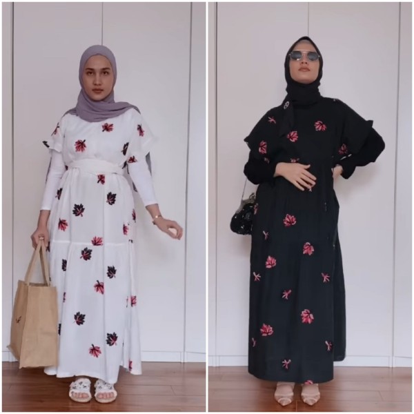 Gaya kece hijabers Dwihandaanda dengan daster. (Foto: Instagram @dwihandaanda).
