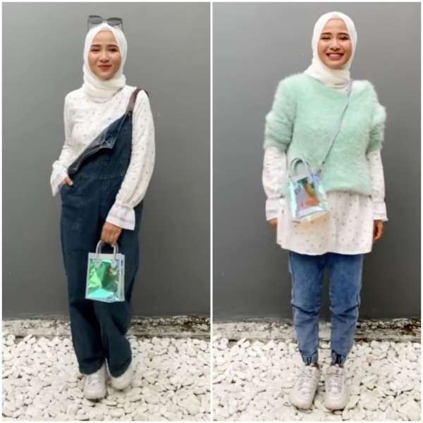 Mix and match blouse dengan aneka gaya ala hijabers Ussy Fauziah. (Foto: Instagram @ussyfauziah).
