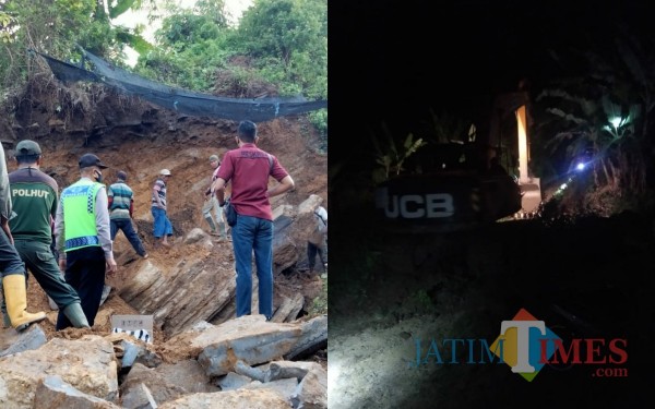 Lokasi yang diduga tempat tertimbunnya Penggali Batu, Pencarian hingga malam / Foto : Istimewa / Tulungagung TIMES