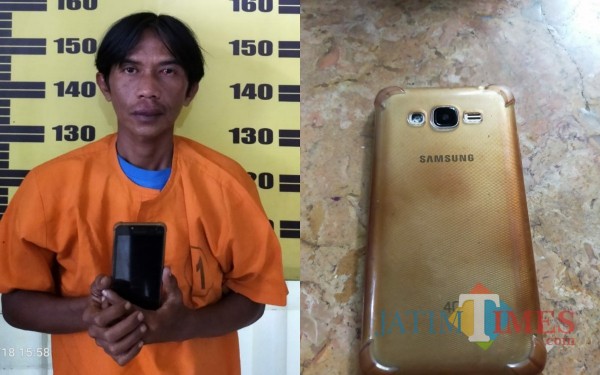 Tersangka Rijal beserta barang bukti. / Foto : Dokpol / Tulungagung TIMES