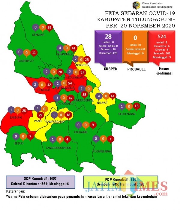 Peta persebaran Covid-19 Kabupaten Tulungagung