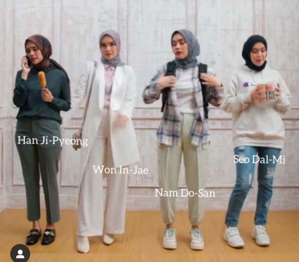 Berbagai macam outfit di serial drama Korea Start-Up dikreasikan selebgram hijab Tiqasya. (Foto: Instagram @tiqasya).