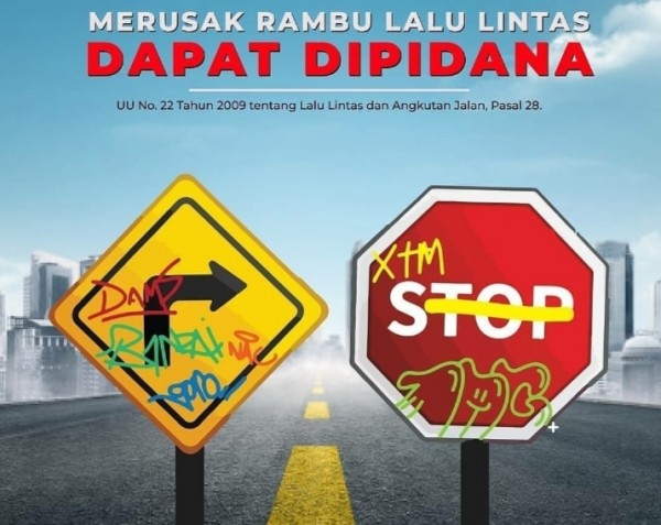 Ilustrasi perusakan rambu lalu lintas (istimewa)