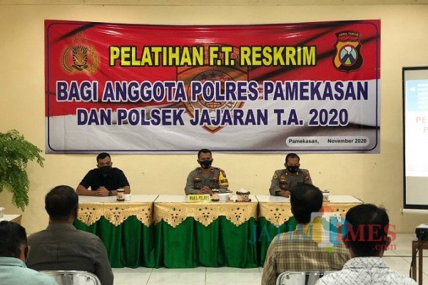 Suasana saat Bagsumda Polres Pamekasan, Madura, Jawa Timur, menggelar pelatihan Fungsi Teknis Reskrim T.A. 2020 (Foto:Rozy/JatimTIMES.com)