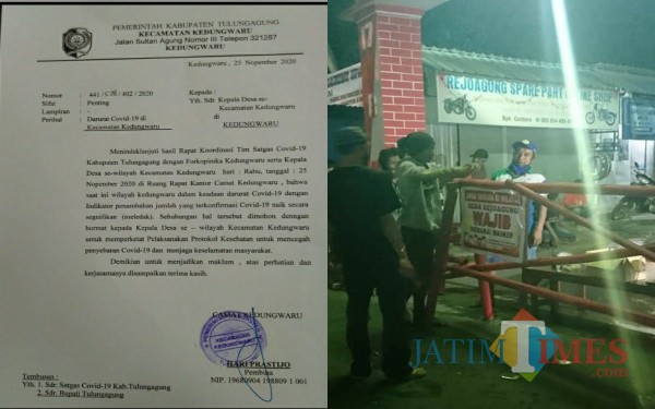 Surat Edaran Camat Kedungwaru dan Portal Covid-19 di Rejoagung / Foto : Istimewa / Tulungagung TIMES