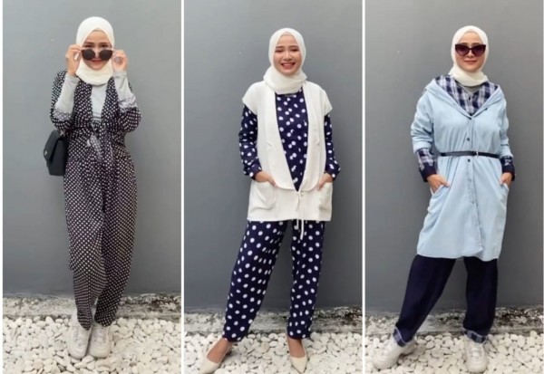 Styling set piyama jadi busana modis ala hijaber Ussiy Fauziah. (Foto: Instagram @ussyfauziah).