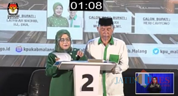 Pasangan Calon Bupati dan Wakil Bupati Malang, Lathifah Shohib dan Didik Budi Muljono (screenshot live streaming)
