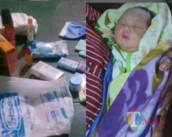 Sosok bayi beserta perlengkapannya yang di temukan warga Desa Tiron.