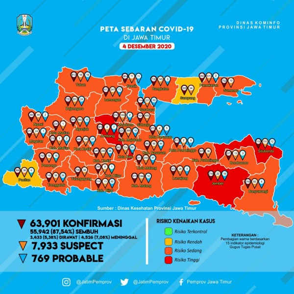 Peta sebaran Covid-19 di Kota Batu, Jumat.