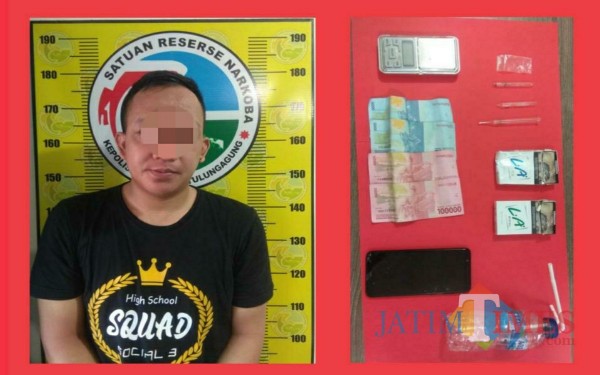 Tersangka MS dan barang bukti yang diamankan (Foto: Dokpol/TulungagungTIMES ).