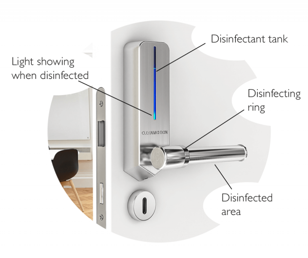 Gagang pintu otomatis yang mampu membersihkan virus dan bakteri (Clean motion)