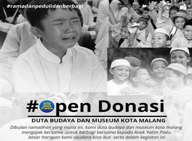 Duta Budaya dan Museum Kota Malang, inisiasi open donasi untuk membantu anak yatim di Kota Malang (Ist)