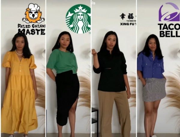 Inspirasi outfit dari warna-warna logo restaurant. (Foto: Instagram @3mongkis).