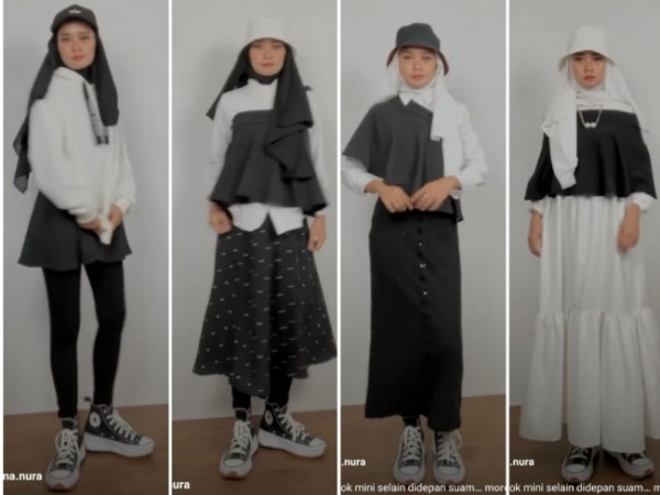 Styling rok mini untuk berbagai outfit buat hijabers. (Foto: Instagram @rahma.nura).