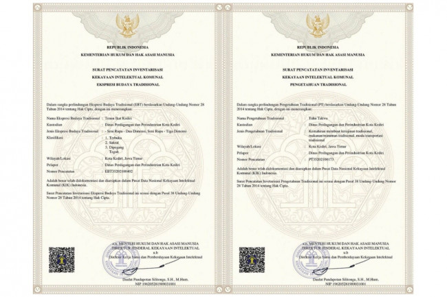 Tenun Ikat Kediri diakui dalam jenis Ekspresi Budaya Tradisional “Seni Rupa – Dua Dimensi, Seni Rupa – Tiga Dimensi”. Foto: (Dok Pemkot Kediri)