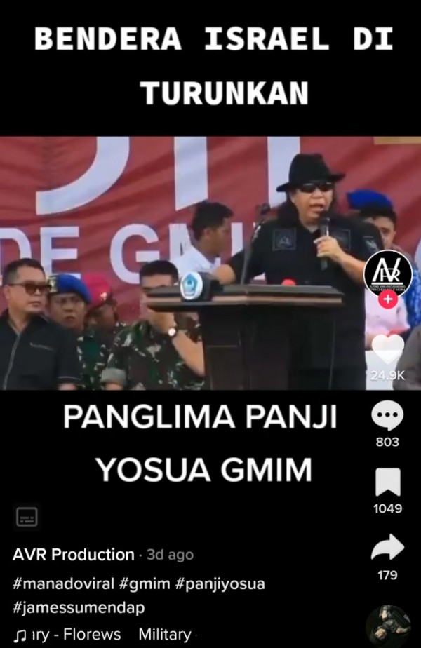 Saat Bupati Minahasa Tenggara James Sumendap berdiri di atas panggung dan meminta anggota GMIM menurunkan bendera Israel (Foto: avrproduction89)