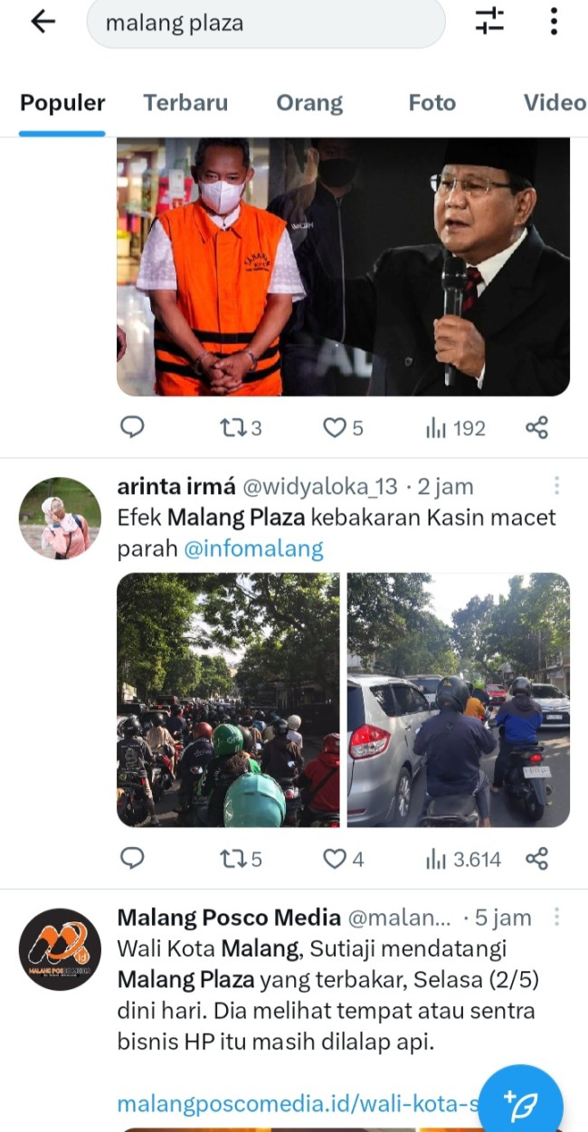 Dilanda Kebakaran, Malang Plaza Trending Twitter - Jatim Times