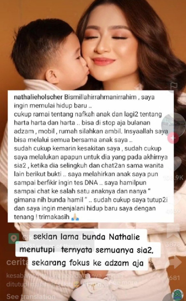 Unggahan tulisan Nathalie di Instagram yang tak lama kemudian dihapus. (Foto: Twitter)