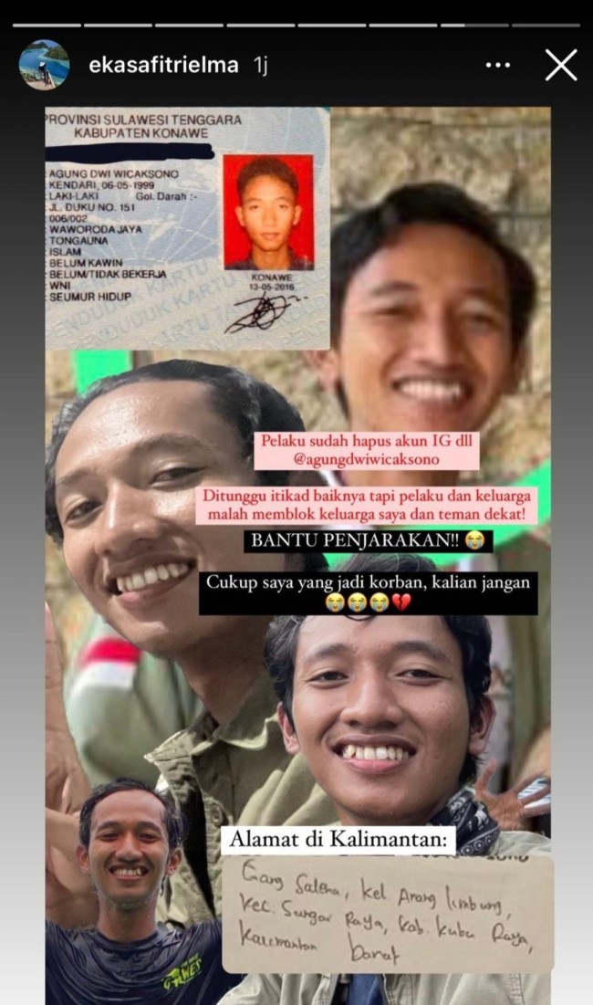 Unggahan Eka, diduga korban soal terduga pelaku. (Foto: X)