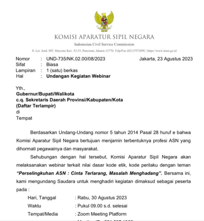 Surat imbauan dari KASN untuk pegawai ASN. (Foto: X)