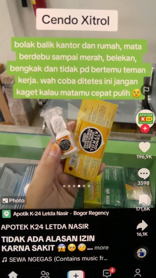 Konten Apotek K-24 di TikTok yang menyarankan minum obat sakit mata. (Foto: X/@GenkCilok)