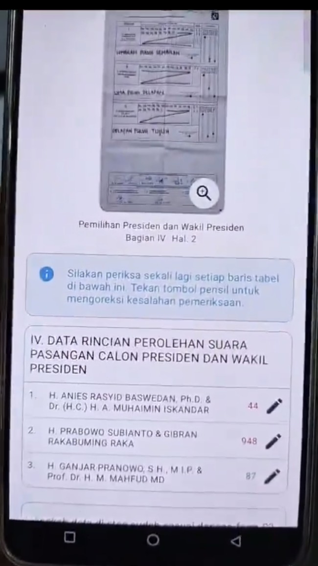 Tampilan Sirekap saat penyerahan data oleh KPPS