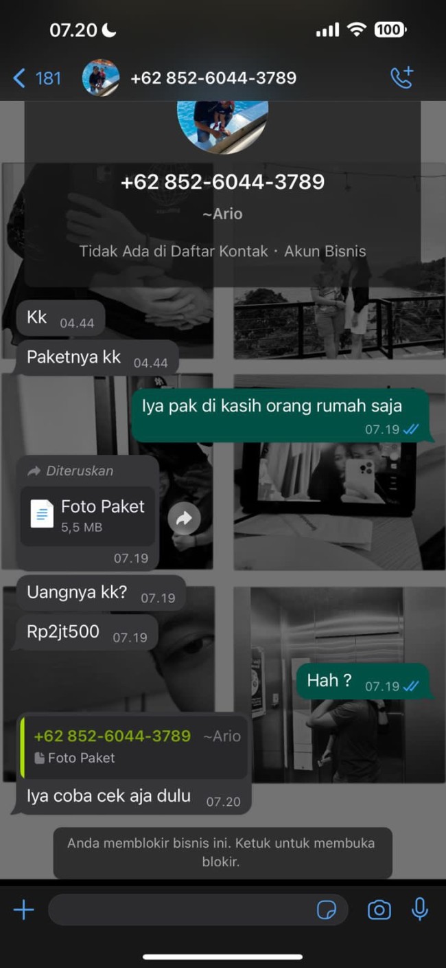 Percakapan WhatsApp penipu mengaku kurir kepada korban. (Foto: X)