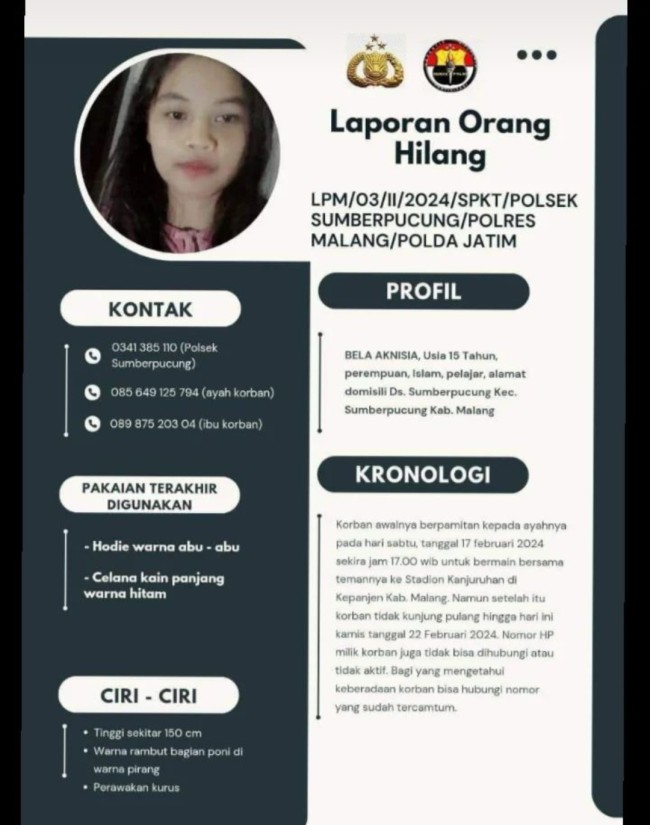 Flyer digital korban hilang asal Kecamatan Sumberpucung. (Foto: Istimewa)