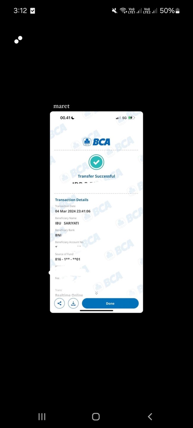 Bukti transfer gaji Maret 2024 kepada suster. (Foto: @emyaghnia)