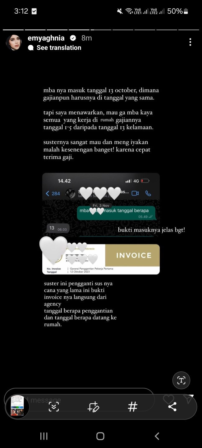 Invoice data masuk kerja suster Indah mulai 13 Oktober 2023. (Foto: @emyaaghnia)
