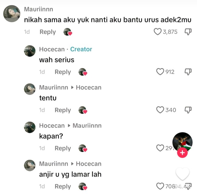 Komentar si cewek yang ajak nikah. (Fotp: TikTok)